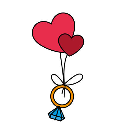 engagement ring hanging hearts, valentines day vector illustration designのイラスト素材