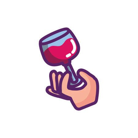 Hand with wine cup design of Winery alcohol drink beverage restaurant celebration and party theme Vector illustrationのイラスト素材