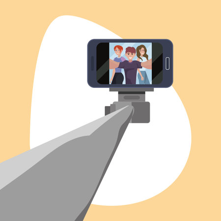 man with women taking selfie stick vector illustrationのイラスト素材
