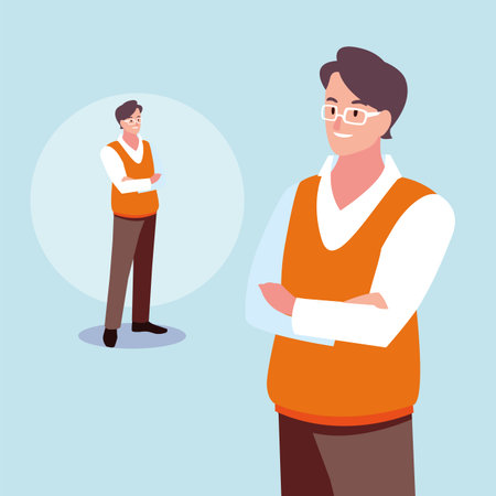 cute businessman with various views, poses and gestures vector illustration design