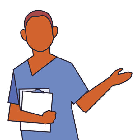 man doctor standing, medical staff, line and fill style icon vector illustration designのイラスト素材