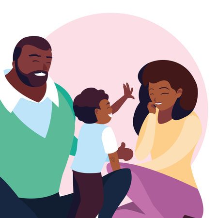 afro parents with son family avatar character vector illustration designのイラスト素材