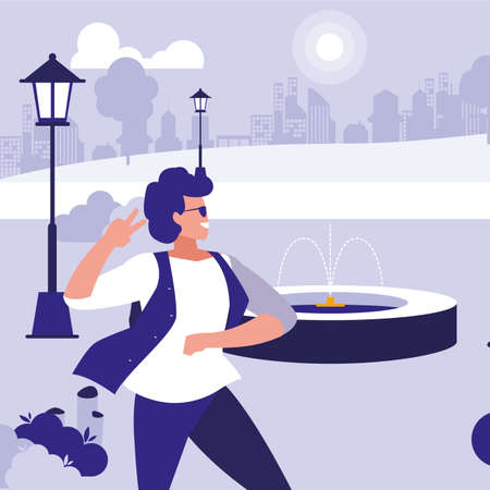 young dancer with sunglasses in the park vector illustration designのイラスト素材