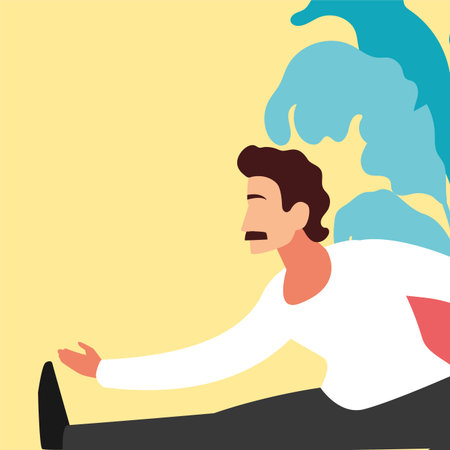 man doing stretching exercises in living room vector illustration design