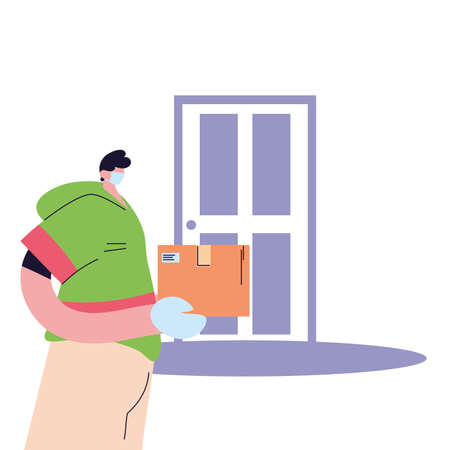 man with mask and gloves in package delivery vector illustration desingのイラスト素材