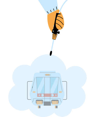 Man wearing protective suit and disinfectant isolated to avoid covid 19, disinfect telespheric vector illustration designのイラスト素材