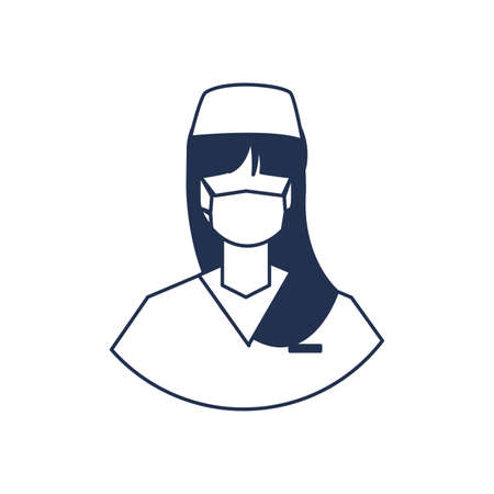 female doctor with medical face mask, medical staff , line style icon vector illustration designのイラスト素材