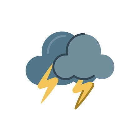 storm clouds with thunders over white background, flat style icon, vector illustrationのイラスト素材