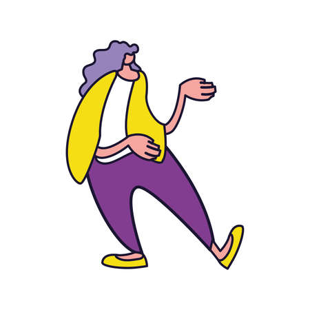 young woman standing, line and fill style icon vector illustration designのイラスト素材