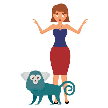 beautiful woman with exotic monkey character vector illustration designのイラスト素材