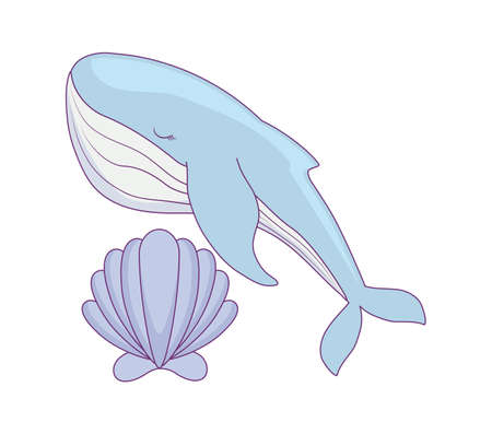 cute whale with seashell vector illustration designのイラスト素材