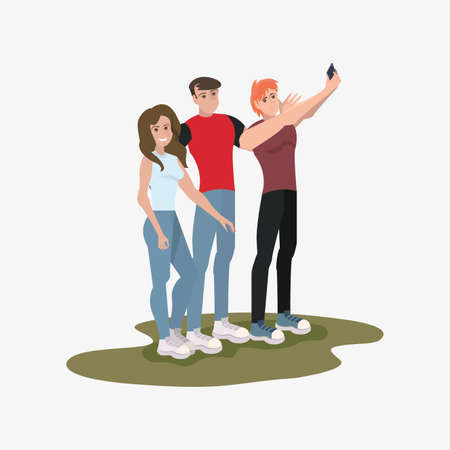 group people taking selfie with mobile vector illustrationのイラスト素材
