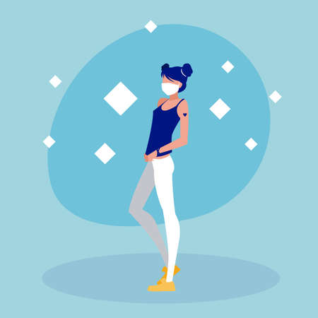 Woman with mask design of Covid 19 virus theme Vector illustrationのイラスト素材