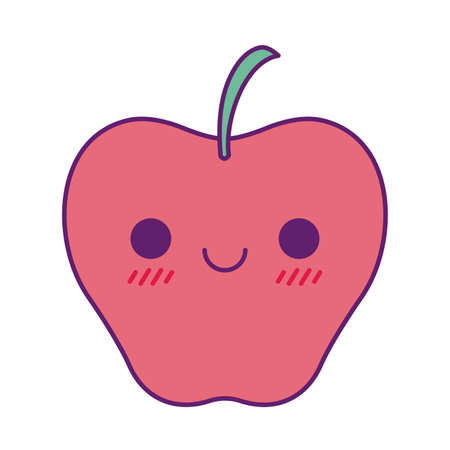 apple cartoon line and fill style icon design, Kawaii food cute expression character funny and emoticon theme Vector illustrationのイラスト素材