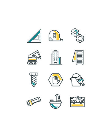 Construction icon set design, Work repair reconstruction industry build project and architecture...