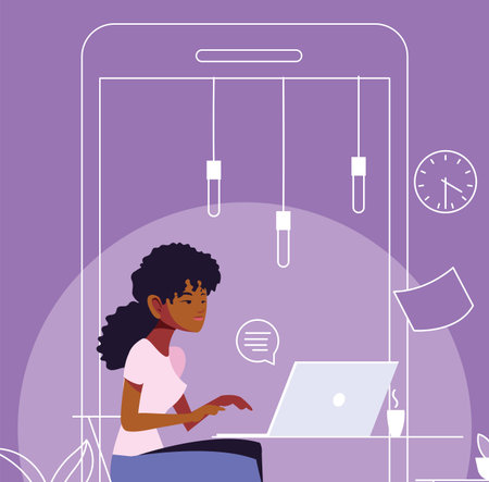 woman freelancer working from her home vector illustration designのイラスト素材