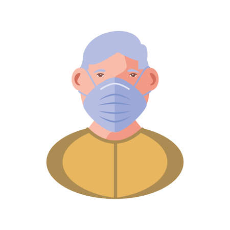 old man with face mask, coronavirus prevention vector illustration designのイラスト素材