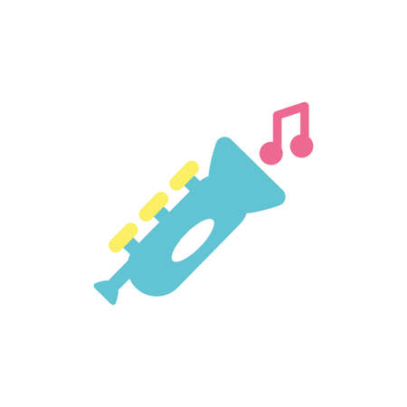 trumpet toy and music note design of Childhood play fun kid game gift object little and present theme Vector illustrationのイラスト素材