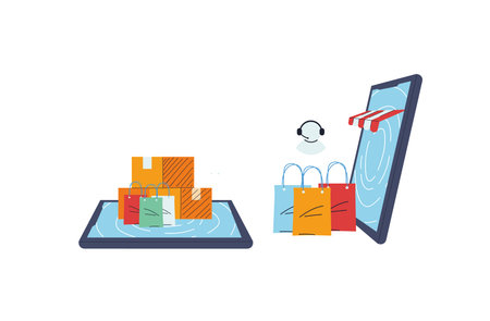 virtual store with call center vector illustration design