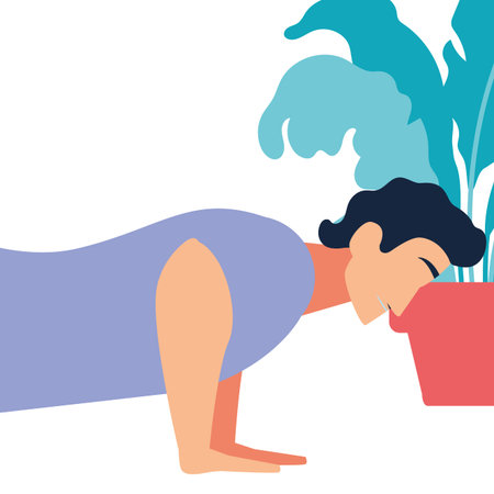 man doing muscle exercises at home vector illustration design