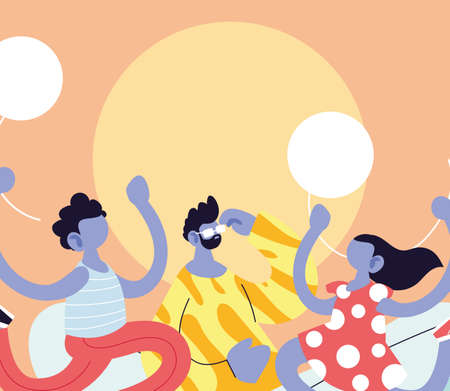 Father son and daughter cartoon with balloons design, Family relationship and generation theme Vector illustrationのイラスト素材