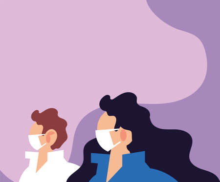 delivery couple wearing face mask vector illustration designのイラスト素材