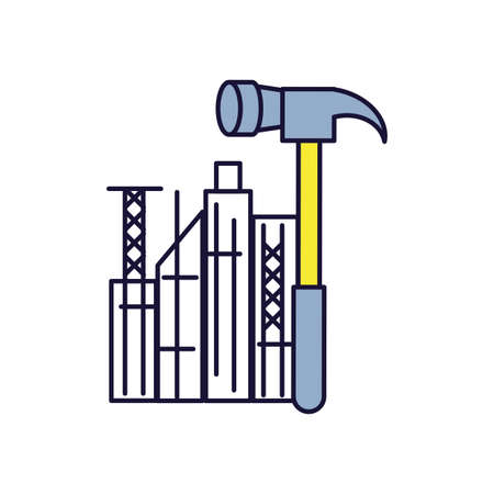 hammer tool with cityscape isolated icon vector illustration designのイラスト素材