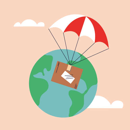 cardboard box with parachute, delivered by airmail vector illustration designのイラスト素材