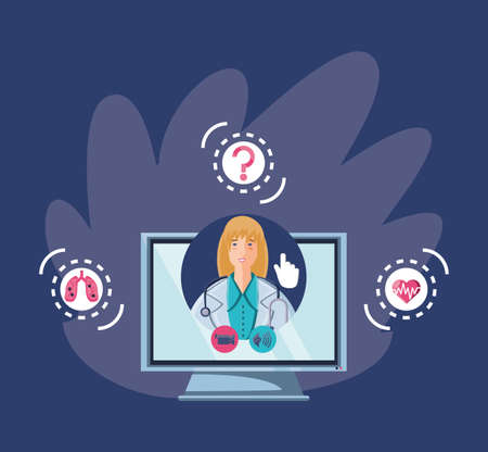 computer screen with online medical support vector illustration designのイラスト素材