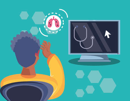 patient meeting a professional doctor online vector illustration designのイラスト素材