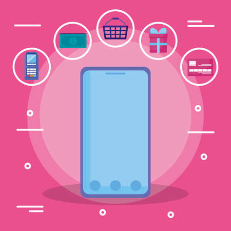 smartphone with commmercial icons vector illustration designのイラスト素材