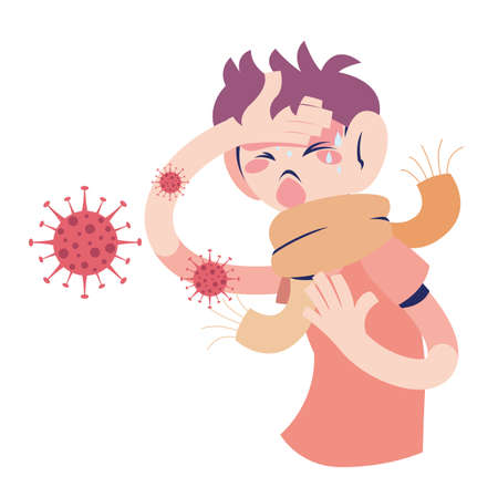 young man with coronavirus symptoms vector illustration designのイラスト素材