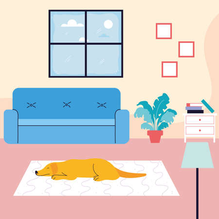 adorable dog in living room vector illustration designのイラスト素材