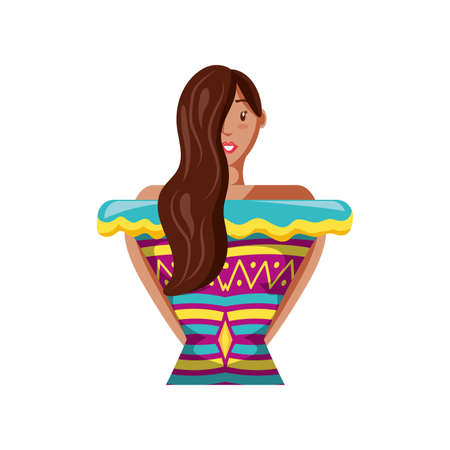 woman in typical mexican costume on white background vector illustration designのイラスト素材