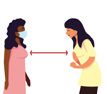 Social distancing between women design of Medical care and covid 19 virus theme Vector illustrationのイラスト素材