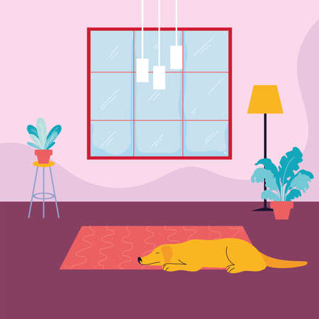 adorable dog in living room vector illustration designのイラスト素材