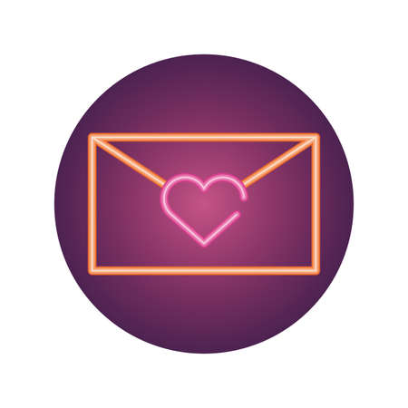 envelope with heart icon over white background, neon style icon, vector illustrationのイラスト素材