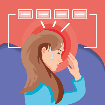 woman infected with coronavirus suffer symptoms, infographic vector illustration designのイラスト素材