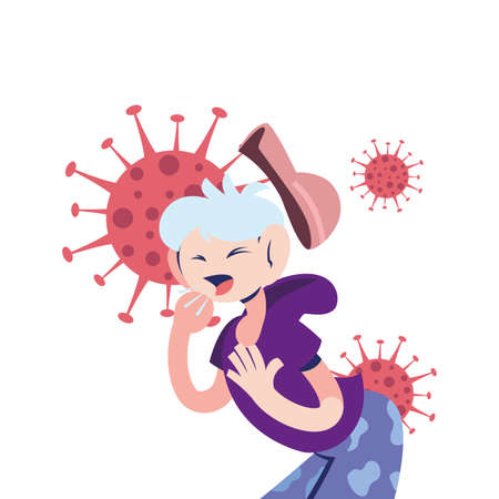 sick young man sneezing with coronavirus vector illustration designのイラスト素材