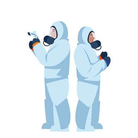 Doctors with protective suits and thermometer gun design of Medical care and covid 19 virus theme Vector illustrationのイラスト素材