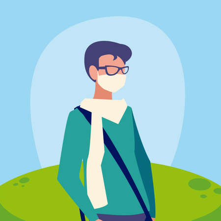 Man avatar with mask outside design of Covid 19 virus theme Vector illustrationのイラスト素材