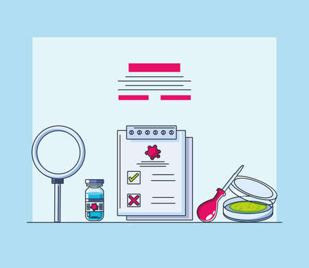 infographic with medical lab analysis form, research of coronavirus vector illustration designのイラスト素材