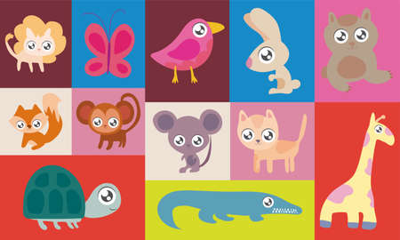set of animals in kawaii style vector illustration designのイラスト素材