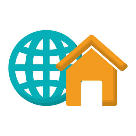 global sphere and house icon over white background, vector illustrationのイラスト素材