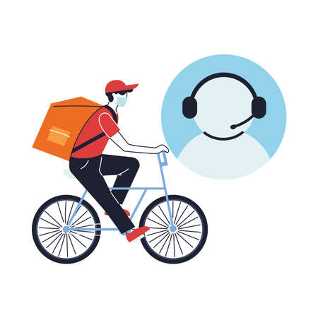 call center with delivery courier in vehicle vector illustration desingのイラスト素材