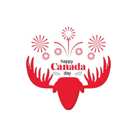 happy Canada day with a moose and firework vector illustration designのイラスト素材