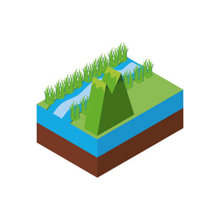Isometric mountain and river design, Nature element earth eco ecology conservation bio environment and outdoor theme Vector illustrationのイラスト素材