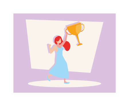young woman with gold trophy vector illustration designのイラスト素材