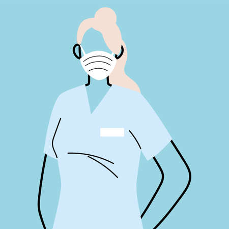 woman nurse using face mask and uniform vector illustration designのイラスト素材