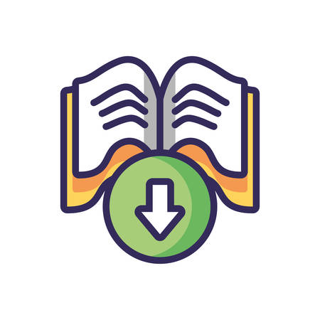 book and download arrow over white background, line and fill style icon, vector illustrationのイラスト素材